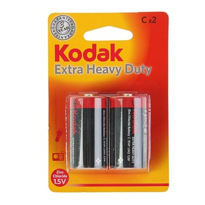 Батарейка солевая Kodak Extra Heavy Duty, C, R14-2BL, 1.5В, блистер, 2 шт.