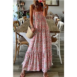 White Boho Floral Smocked Ruffled Maxi Dress