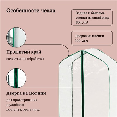 Парник-стеллаж, 5 полок, 190 × 65 × 40 см, металлический каркас d = 16 мм, чехол спанбонд 60 г/м², дверь из плёнки 100 мкм