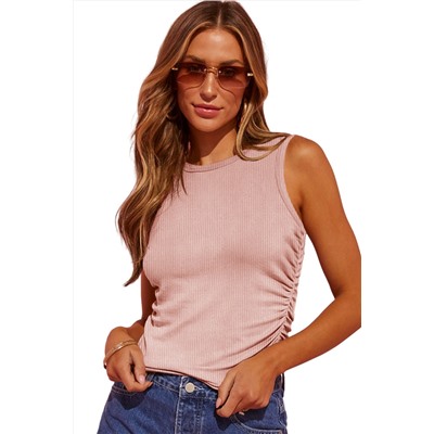 Apricot Pink Plain Ruched Side Slim Tank Top