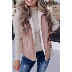 Pink Fleece Lined Quilted Vest Coats