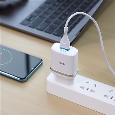 Адаптер Сетевой с кабелем Hoco C12Q QC3.0 (повр. уп.) USB 3A/18W (USB/Type-C) (white)