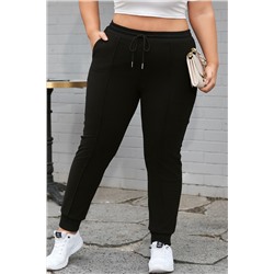 Black Plus Size Textured Exposed Seam Drawstring Jogger Pants