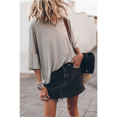 Gray Oversized Flowy Dropped Shoulder T-shirt