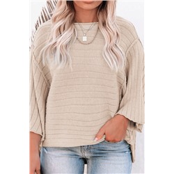 Apricot Plus Size Exposed Seam Bracelet Sleeve Ribbed Top