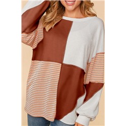 Red Sandalwood Exposed Seam Colorblock Oversized Knit Top