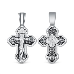 Крест двусторонний из чернёного серебра - Спаситель, Ангел-Хранитель 3,1 см Г-15чч