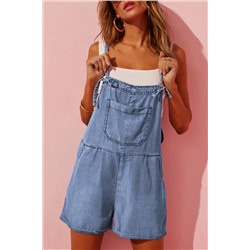 Light Blue Grommet Tie Straps Casual Denim Romper