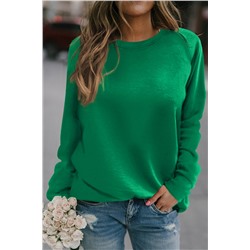 Green Solid Round Neck Raglan Sleeve Sweatshirt