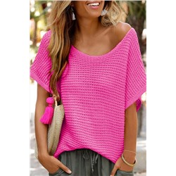 Pink Solid Loose Knit Short Dolman Sleeve Sweater