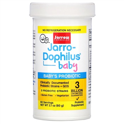 Jarrow Formulas, Jarro-Dophilus Baby, детский пробиотик, от 3 месяцев до 4 лет, 3 млрд живых бактерий, 60 г (2,1 унции)