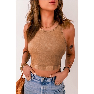 Gold Flame Ribbed Mineral Wash Racerback Cropped Tank Top