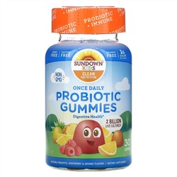 Sundown Naturals Kids, Kids Probiotic Gummies, Natural Pineapple, Raspberry & Orange, 2 Billion Live Cultures, 30 Gummies