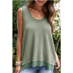 Sea Green Scoop Neck Waffle Knit Flowy Vest