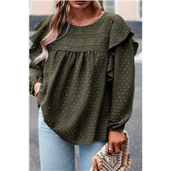 Mist Green Plus Lace Swiss Dot Ruffle Long Sleeve Top