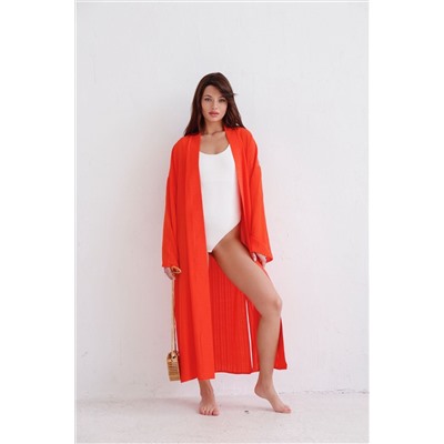 9463 Кимоно длинное красно-оранжевое