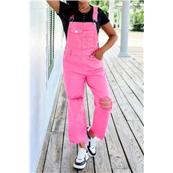 Pirouette Pocketed Wide Leg Distressed Denim Overall