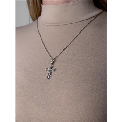 Крест из серебра с фианитами родированный - 4,1 см
