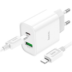 Адаптер Сетевой с кабелем Hoco C80A Plus Rapido PD USB/Type-C 20W (Type-C/Lightning) (white)