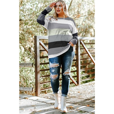 Gray Stripe Plus Size Colorblock Pullover Top