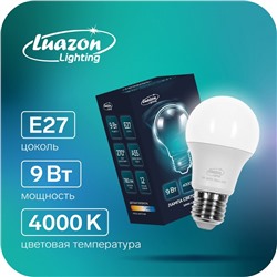 Лампа cветодиодная Luazon Lighting, A55, 9 Вт, E27, 780 Лм, 4000 К, дневной свет