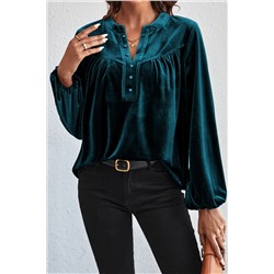 Skobeloff Lantern Sleeve Beaded Split V Neck Velvet Top