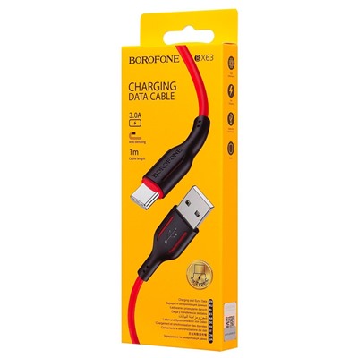 Кабель USB - Type-C Borofone BX63  100см 3A  (black/red)