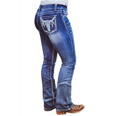 Голубые джинсы прямого кроя в ковбойском стиле