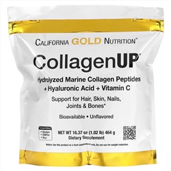 California Gold Nutrition, CollagenUP, морской гидролизованный коллаген, гиалуроновая кислота и витамин C, без вкусовых добавок, 464 г (16,37 унции)