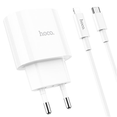 Адаптер Сетевой с кабелем Hoco C95A PD QC3.0 (повр. уп.) USB/Type-C 3A/20W (Type-C/Lightning) (white)