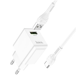 Адаптер Сетевой с кабелем Hoco C98A Proton USB 3A/18W (USB/Type-C) (white)