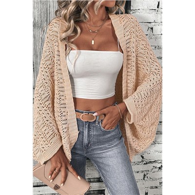 Oatmeal Pointelle Hollowed Knit Batwing Sleeve Cardigan