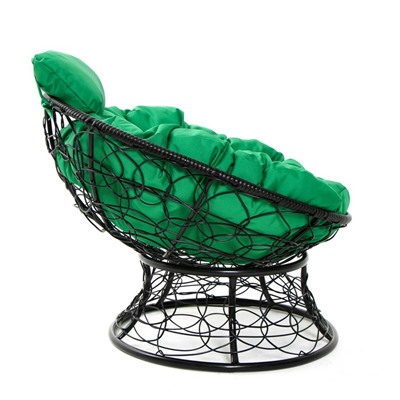 Кресло "Папасан" мини, ротанг, подушка зеленая микс, черный каркас, 81х68х77см