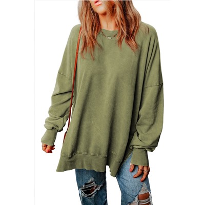 Green Drop Shoulder Ribbed Trim Oversized Sweatshirt