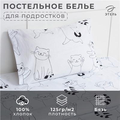 Постельное бельё Этель 1,5 сп "Dancing cats", 143х215 см, 150х214 см, 50х70 см -1 шт, 100% хлопок, бязь