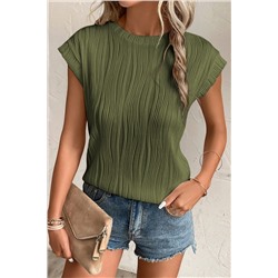 Jungle Green Wavy Texture Cap Sleeve Top