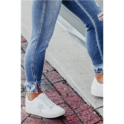 Light Blue Distressed Frayed Ankle Skinny Jeans