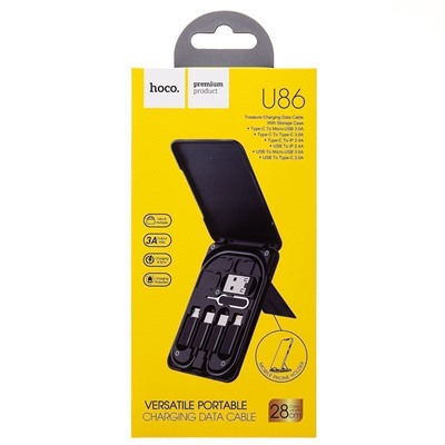 Кабель USB - Multi connector Hoco U86 Treasure Box 60W 25см 3A  (black)