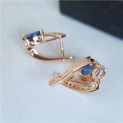 Серьги ювелирная бижутерия коллекция "Дубай" позолота, цвет камня: синий, арт. 947.444