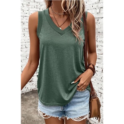 Mist Green Ribbed V Neck Tank