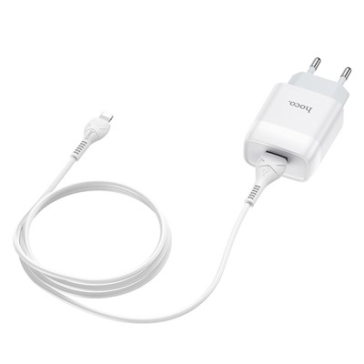 Адаптер Сетевой с кабелем Hoco C72A Glorious USB 2,1A/10W (USB/Lightning) (white)