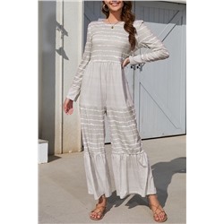 Light Grey Mix Striped Long Sleeve Wide Leg Jumpsuit