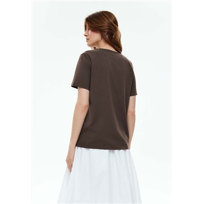 Женская футболка с декором, цвет шоколадный