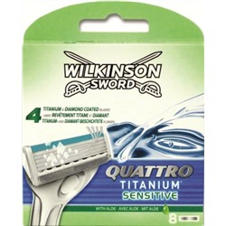 Кассеты для бритвы Schick (Wilkinson Sword) QUATTRO Titanium/ Titanium Sensitive (8шт)