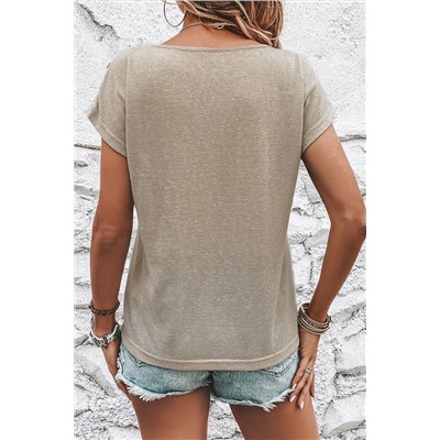 Smoke Gray Button Detail Batwing Sleeve Casual Tee