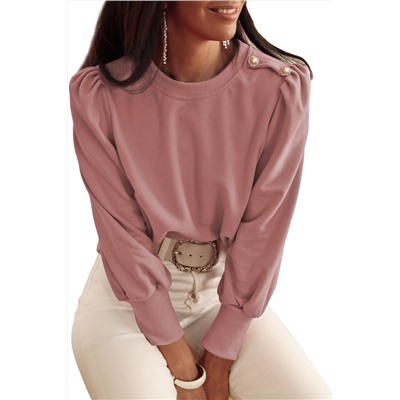 Rose Tan Button Tab Detail Long Sleeve Top