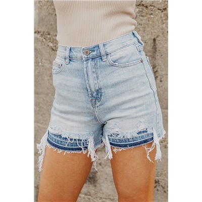 Light Blue Vintage Washed Raw Edge Jean Shorts