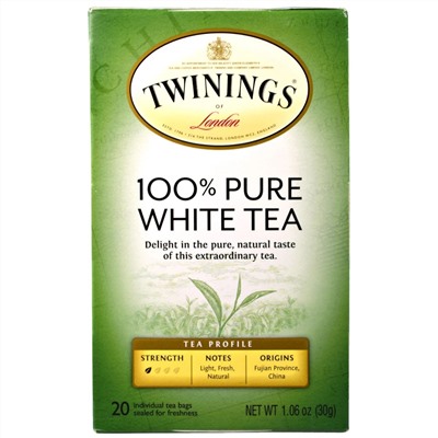 Twinings, 100% чистый белый чай, 20 чайных пакетиков по 1,06 унции (30 г)